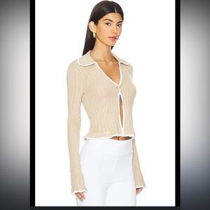 MAJORELLE Beige Button Down Ribbed Top